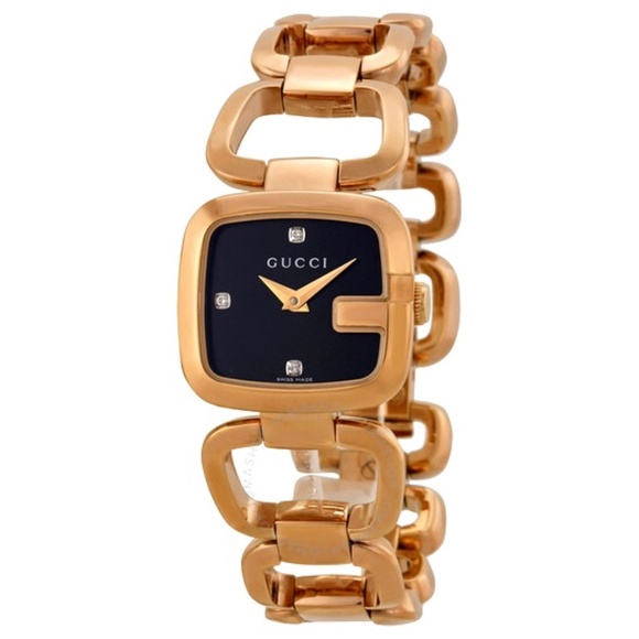 Genuine Gucci Rose Goldtone Bracelet Watch With Diamonds - Picture 1 of 11